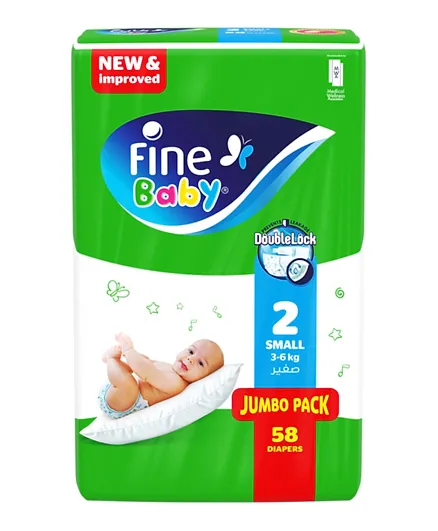 Fine Baby Diapers, Size 2 small 3–6kg, pack of 58 diapers