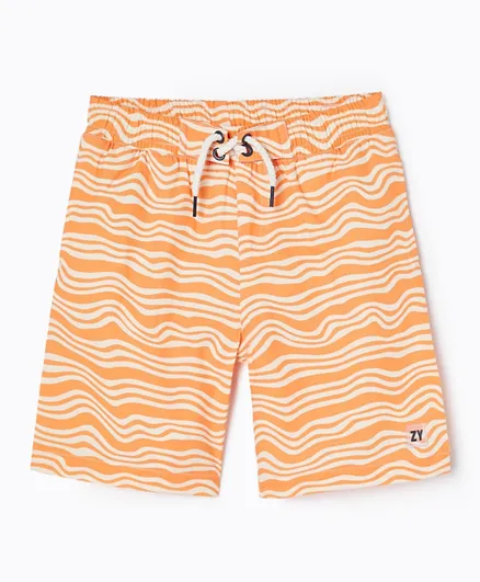 Zippy Striped Elastic Waist Swim Trunks - Orange
