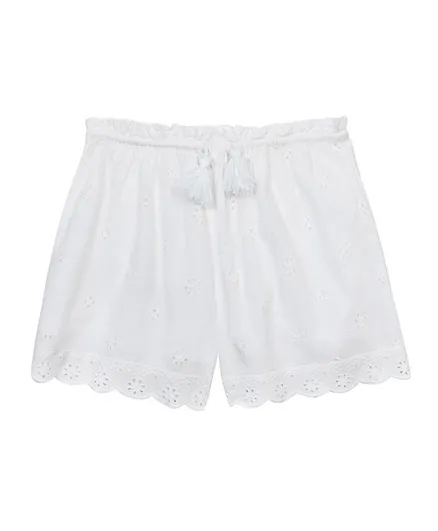 Minoti Cotton Short With Broiderie Trim - White