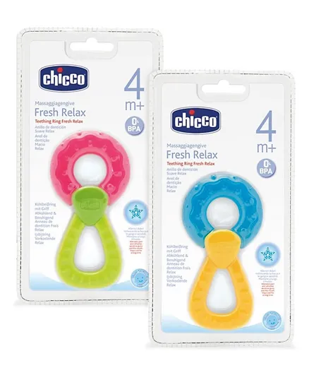 Chicco Fresh Relax Ring Teether With Handle - Multicolor (Assorted)