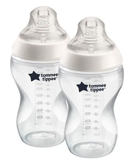 Tommee Tippee Closer to Nature Medium-Flow Baby Bottles with Anti-Colic Valve Clear Pack of 2 - 340mL