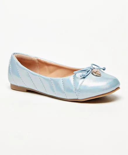 Little Missy - Quilted Slip-On Ballerina Shoes with Embellished Bow - Blue