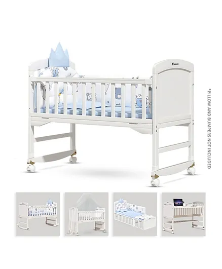 تيكنوم - سرير أطفال قابل للتحويل 7 في 1 مع مرتبة وناموسية وعجلات قابلة للفصل - أبيض
