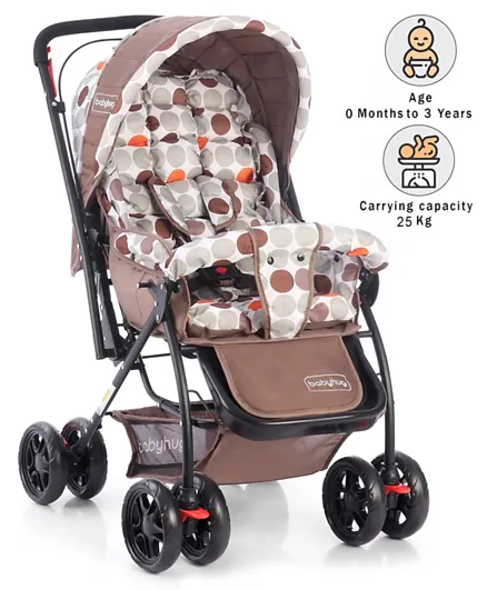 Babyhug Cosy Cosmo Stroller With Reversible Handle and Back Pocket - Coffee Brown
