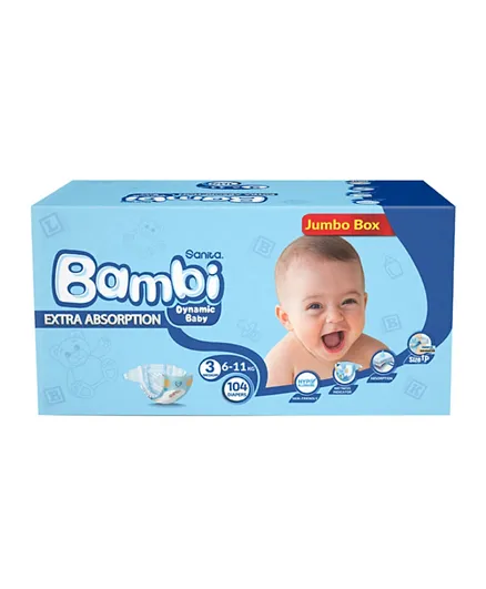 Sanita Bambi Baby Diapers Jumbo Box Size 3 - 104 Pieces