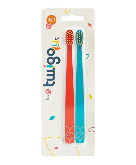 Flipper 2-Pack Twigo Toothbrushes for Kids - Orange & Blue
