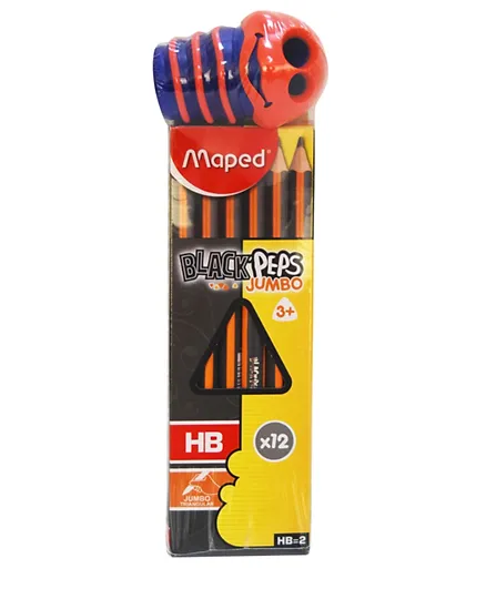 ميبد - قلم رصاص إيتش بي مثلث جامبو1 بي إكس + مبراة كروك كروك 12 قطعة - متعدد الألوان