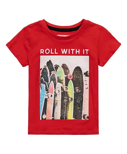 Minoti Boys Red Basic Roll With It Roll Sleeve Tee-Red