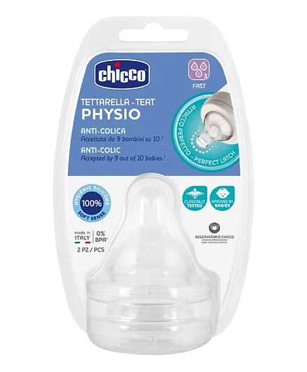 Chicco - Physio Silicone Teat Fast Flow 4m+ 2Uds - 2 pieces