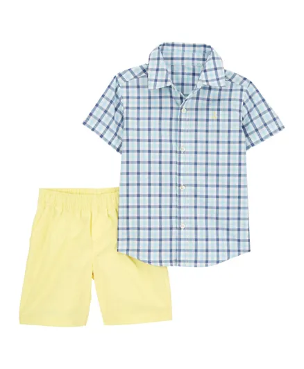 كارترز - طقم من قطعتين قميص منقوش بأزرار سفلية وشورت - أزرق وأصفر