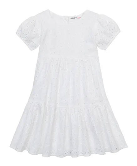 Minoti Tiered Broderie Anglaise Dress - White