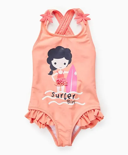 Zippy Surfer Girl Graphic Swimsuit - Coral