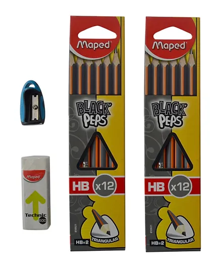 ميبد - مجموعة مكونة من 2 علبة أقلام رصاص2 محايات و 2 مبراة