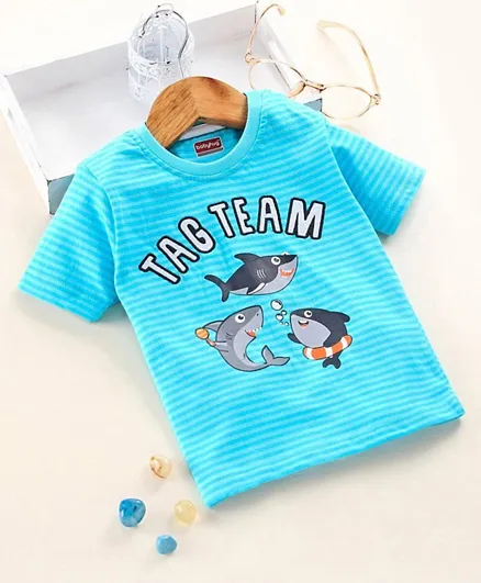 Babyhug Half Sleeves Bio Washed T-Shirt Text Print - Blue