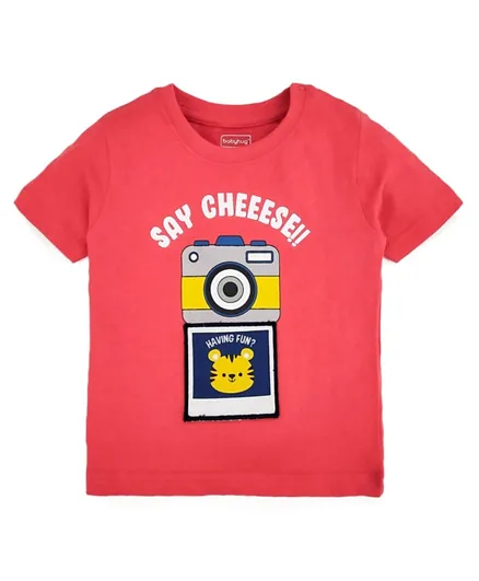 Babyhug Half Sleeves Tee Say Cheese Print - Red