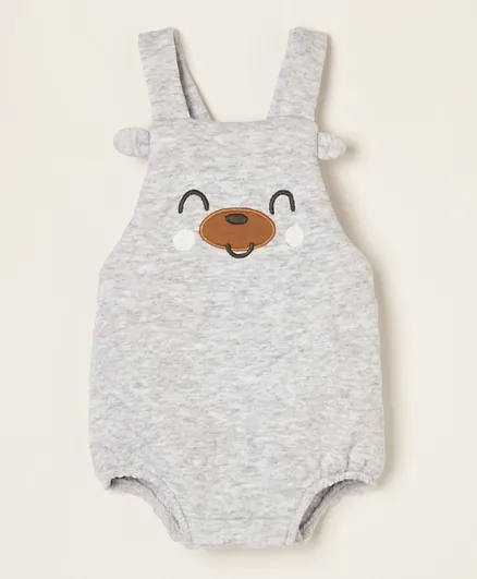 Zippy Padded & Embroidered Dungarees - Grey