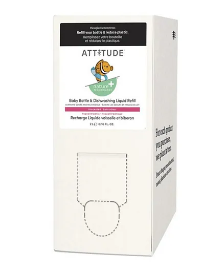 Attitude - Baby Bottle & Dishwashing Liquid, Fragrance-Free -  2 Liters