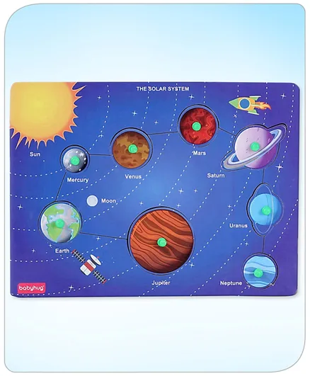 بيبي هاغ - أحجية مقبض النظام الشمسي الخشبي والوتد - 8 قطع