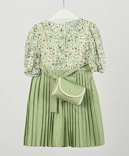 فستان بطبعة زهور مع حقيبة من فاين لوك - أخضر
