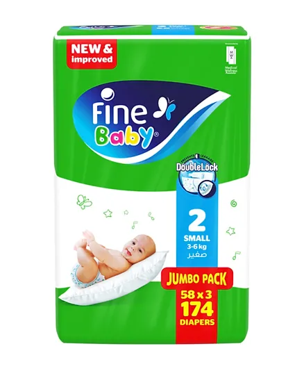 Fine Baby Diapers, Size 2 small 3–6kg, pack of 174 diapers