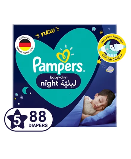 Pampers Baby Dry Night Diapers for Extra Sleep Protection Size 5 - 88 Pieces
