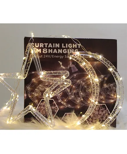 سندس -  ديكور إضاءة رمضانية بتصميم هلال ونجوم للستائر  - بيضاء