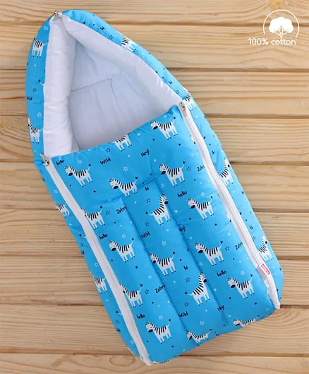 Babyhug 100% Cotton Sleeping Bag and Carry Nest Zebra Print - Blue