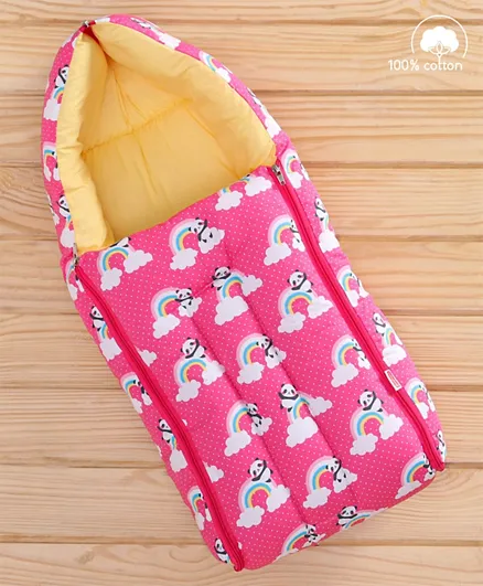 Babyhug 100% Cotton Sleeping Bag and Carry Nest Panda Print - Pink
