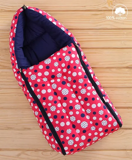 Babyhug 100% Cotton Sleeping Bag with Carry Nest Polka Dots - Pink