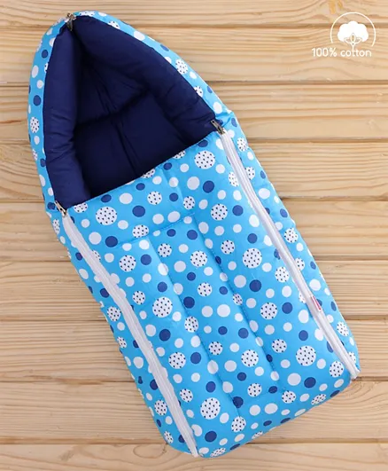 Babyhug 100% Cotton Sleeping Bag and Carry Nest Polka Dots - Blue