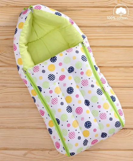 Babyhug 100% Cotton Sleeping Bag and Carry Nest Circle Print - White