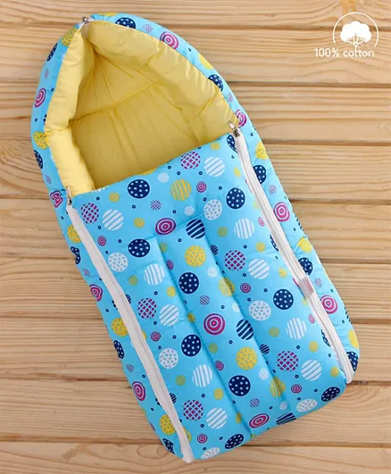 Babyhug 100% Cotton Sleeping Bag and Carry Nest Circle Print - Blue