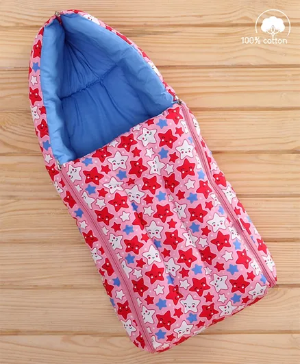 Babyhug 100% Cotton Sleeping Bag with Carry Nest Stars Print - Pink