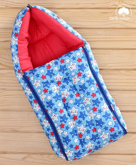 Babyhug 100% Cotton Sleeping Bag with Carry Nest Stars Print - Blue