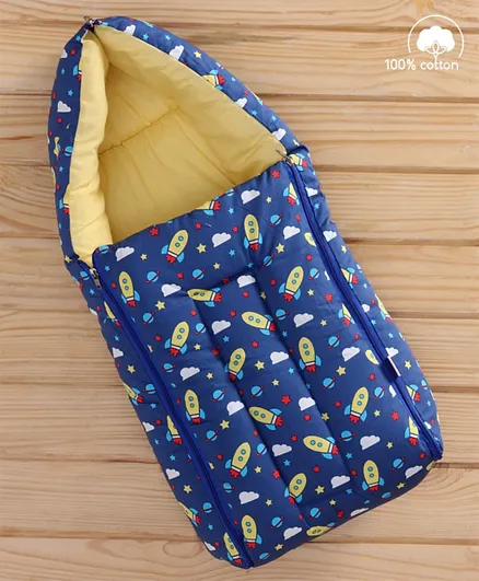 Babyhug 100% Cotton Sleeping Bag with Carry Nest Space Print - Navy Blue