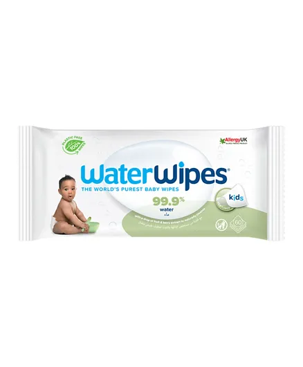 WaterWipes Plastic Free 99.9% Water Based Wet Wipes for Sensitive Skin - 60 Pieces