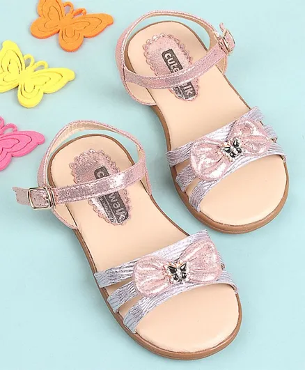 Cute Walk by Babyhug  Party Wear Sandals Bow Appliques - Light Pink