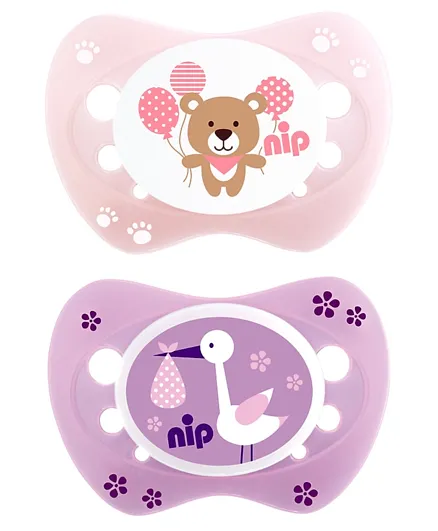 Nip Newborn Silicone Soothers Lilac & Rose Pink - Pack of 2