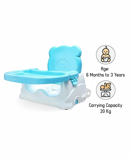 Babyhug Raise Me Up Baby Booster Seat With Adjustable Food Tray and 3 Point Safety Harness - Sky Blue White