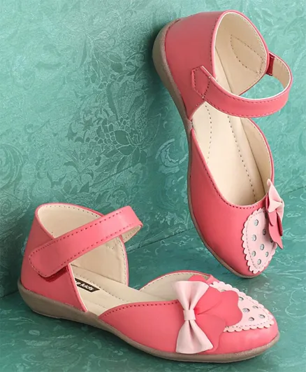Pine Kids Party Wear Belly Shoes Bow Appliques - Pink