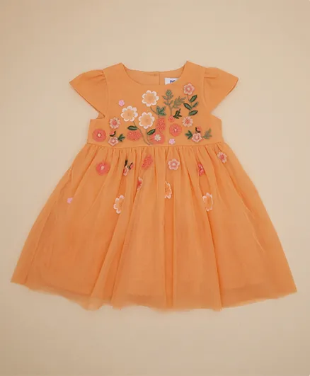 R&B Kids - Embroidered Yoke Prom Dress - Orange