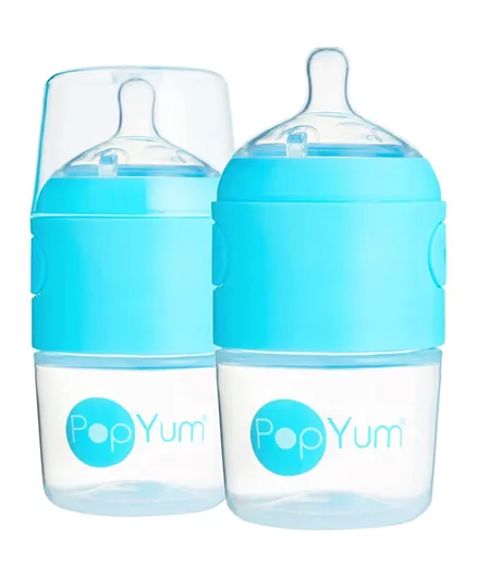 PopYum 5 oz Blue Anti-Colic Formula Making / Mixing / Dispenser Baby Bottles, 2-Pack