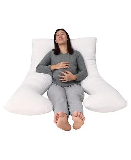 مون وسادة الحمل الكاملة للجسم مع غطاء قطني قابل للغسل - أبيض
