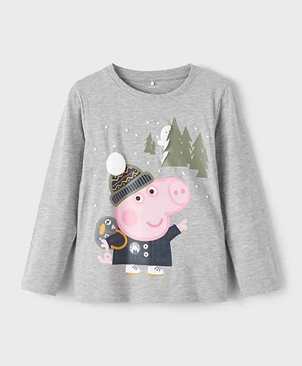 Name It Peppa Pig Christmas Long Sleeves T-Shirt - Grey Melange