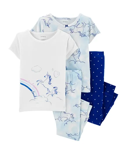 Carter's 4-Piece Unicorn 100% Snug Fit Cotton PJs - White/Blue