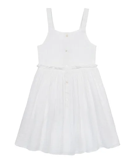 مينوتي فستان بتفاصيل مكشكشة  - أبيض