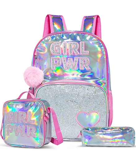 Eazy Kids-18' School Bag Lunch Bag Pencil Case Set of 3 Girl Power - Pink