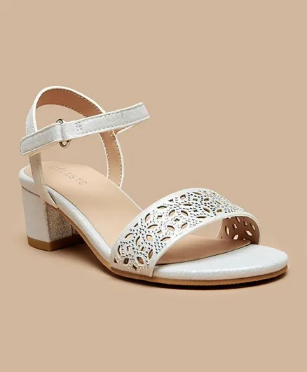 Celeste - Girls' Cutwork Detail Block Heels Sandals - White