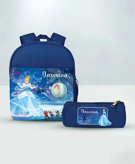 Essmak Disney Cinderella Personalized Backpack and Pencil Pouch Set Blue - 11 Inches