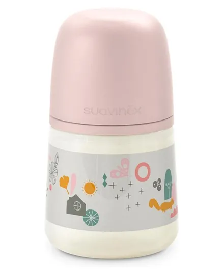 Suavinex - Wide-Neck Feeding Bottle with Physiological Silicone Teat (150 ml) - Park Pink